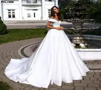 S409A 2021 новые свадебные атласные тонкие простые свадебные платья с большим хвостом и открытыми плечами