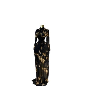 Abito da sera elegante N-Style 2026 per donna, stile europeo e americano, nuovo, lungo con stampa floreale, maniche lunghe - Product Image 5
