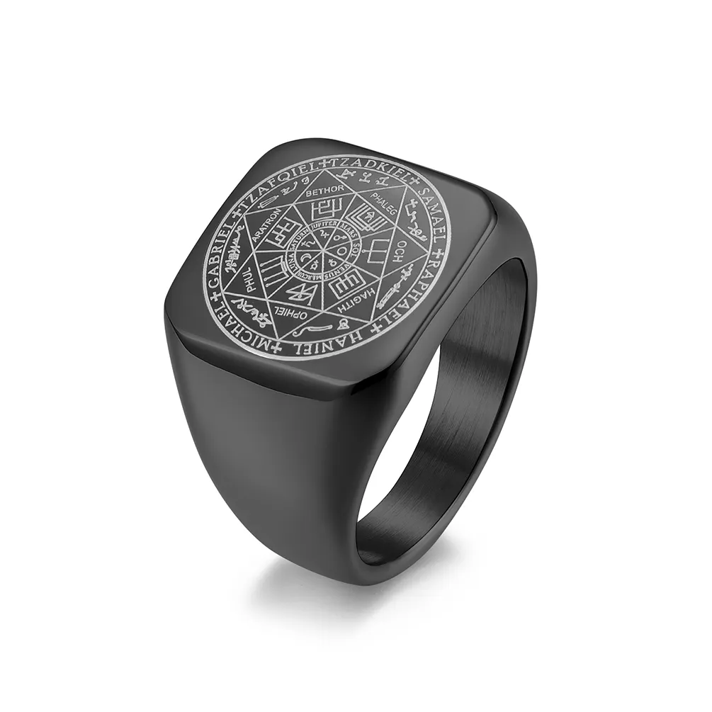 High Quality 17mm Seal of Solomon Kabala 18K Gold Plated Stainless Steel Ring Seven-pointed Stars Rings Gift for Men