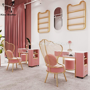 Station <span class=keywords><strong>de</strong></span> manucure <span class=keywords><strong>rose</strong></span> moderne, table et chaises <span class=keywords><strong>de</strong></span> <span class=keywords><strong>bar</strong></span> à ongles avec structure métallique pour salon <span class=keywords><strong>de</strong></span> manucure et usage commercial en centre commercial - Product Image 2