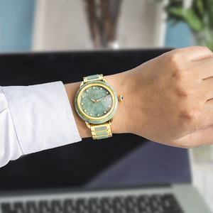 Reloj mecánico automático de jade natural de lujo para hombre, reloj de pulsera con fecha y esfera de diamantes chapada en oro - Product Image 6