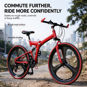 Bicicleta de Montaña Plegable de Acero de <span class=keywords><strong>26</strong></span> Pulgadas, 21 Velocidades, Doble Suspensión, Rueda Integral de 3 Radios, Freno de Disco, Bicicleta MTB para Adultos, Venta al Por Mayor OEM - Product Image 3
