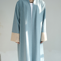 Vêtements islamiques Loriya, manches bicolores, cardigan en lin et polyester, abaya ouverte, robe musulmane pour femmes, collections Eid Ramadan