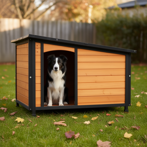 PawHaven Wooden <b>Dog</b> <b>Kennel</b> 46 In Large <b>Dogs</b> Weatherproof PVC Roof Indoor <b>Outdoor</b> Winter Raised Feet <b>Dog</b> House Furniture - Product Image 2