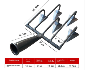 <span class=keywords><strong>Houe</strong></span> tout-en-un à cinq dents en acier au carbone avec manche en bois très résistant pour le jardinage et le défrichement des terres - Product Image 4