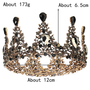 Couronnes de mariée vintage noires de style européen, diadèmes en alliage avec strass, couronnes de mariage rondes pour femmes, vente en gros, diadèmes rétro en cristal - Product Image 6