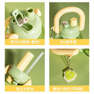 Bouteille d'eau en plastique pour enfants <span class=keywords><strong>avec</strong></span> poignée, style dessin animé, double capacité de boisson, tasse à thé à large ouverture, tasse grande capacité - Product Image 5