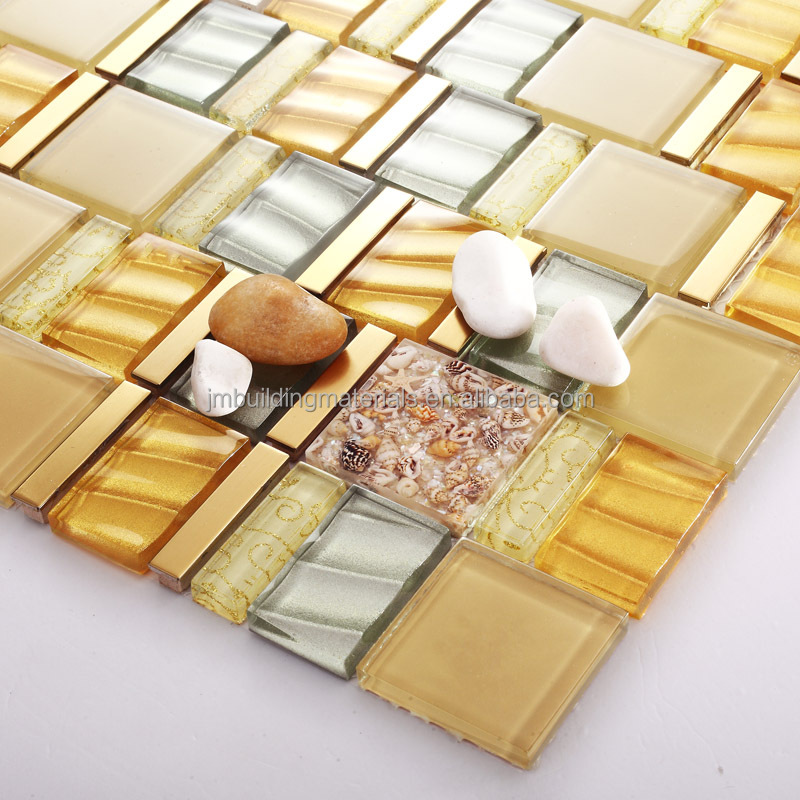 crystal glass mosaic tile resin with conch tiles gold stainless steel tiles kitchen backsplash