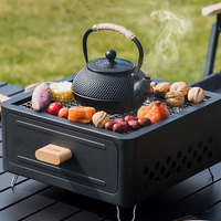Barbecue au charbon de bois facile à nettoyer, avec tiroir carré, portable, pour camping, jardin, préparation du thé, cuisson en extérieur, foyer