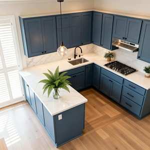 Mobili da <span class=keywords><strong>Cucina</strong></span> Contemporanei Blu Navy, Armadietti Bassi e a Parete con Isola RLY-074 - Product Image 1