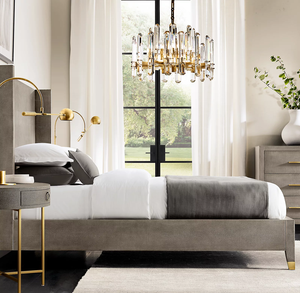 Lit en bois massif de style américain RH personnalisé Rhoohill, chambre à coucher moderne, cuir gaufré shagreen, fabrication artisanale, lit queen-size pour villa et hôtel - Product Image 2