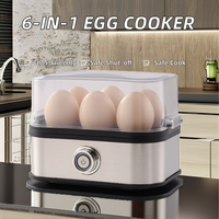Penanak telur elektrik ABS 6-in-1 otomatis, penanak telur Mini Stainless Steel, pilihan warna-warni untuk penggunaan rumah tangga, pengukus telur