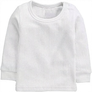 Camiseta de Manga Larga para Bebés Niñas, Cuello Redondo, Algodón Ligero y Transpirable, Color Blanco Sólido, Informal - Product Image 1