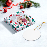 Ensemble d'ornements ronds en céramique vierges pour sublimation avec boîte cadeau en papier à fenêtre transparente, décorations suspendues pour sapin de Noël, vente en gros