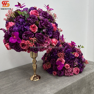 SMOOTH Nueva Bola de Flores de Hortensia, Orquídea y Rosa Púrpura Intenso, Arreglo Floral Densa Hecha a Mano con Flores Artificiales de Seda para Centro de Mesa de Boda - Product Image 1