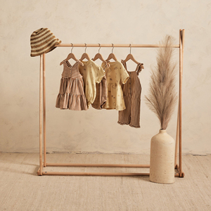 Ropa informal de verano para niñas pequeñas, venta al por mayor, ropa de algodón orgánico para niños pequeños, falda para niñas, vestido oscilante de rubí a rayas de camello - Product Image 5