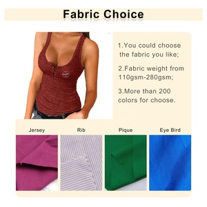 Camisetas sin Mangas con Cuello Redondo Acanalado para Mujer, Top Sólido con Logotipo Personalizado, 95% Algodón Peinado, 5% Elastano, Ajuste Delgado, Camisetas con Botones - Product Image 2