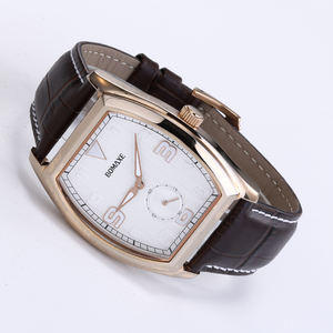 Montres-bracelets de luxe personnalisées en usine, bracelet en cuir marron, verre saphir, rectangle en acier, boucle carrée, 40 mm, cristal, tendance - Product Image 6