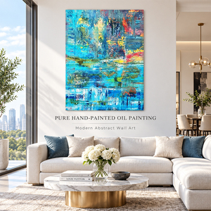 <span class=keywords><strong>Dipinto</strong></span> Astratto Espressionista Palimpsesto con Strati Raschiati, Colori Ciano, <span class=keywords><strong>Blu</strong></span> Navy, <span class=keywords><strong>Giallo</strong></span>, <span class=keywords><strong>Rosso</strong></span>, Pittura a Impasto Dipinta a Mano su Tela - Product Image 4