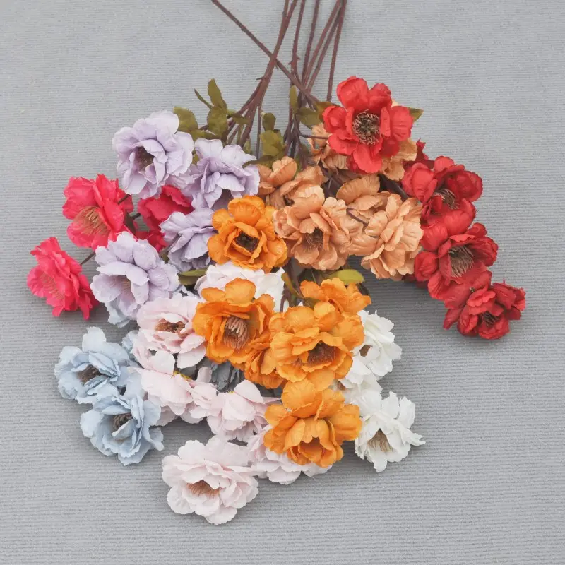 Mùa 6 Đầu Gardenia Hoa Cho Đám Cưới Trang Trí Nội Thất Bán Buôn Nhân Tạo Dài Thân Cây Hoa