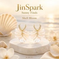 Anting Rumbai Bunga JinSpark 'Shell Bloom' Berlapis Emas 18K, Perhiasan Elegan Bergaya Peri