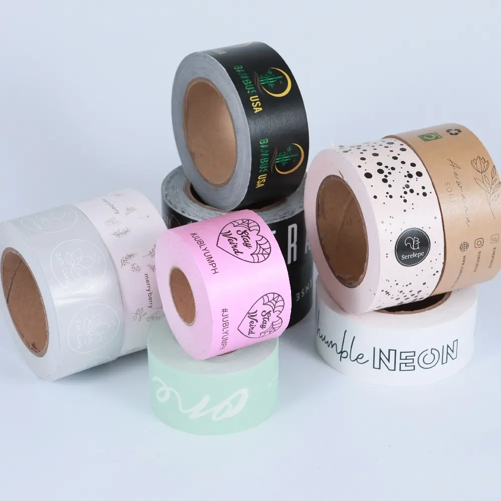 Custom Design Logo Versterkt Gegomd Kraftpapier Verpakkingstape Water Geactiveerd Eco-Vriendelijke Biologisch Afbreekbare Bruine Kraft Tape