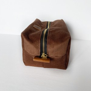 Pochette de maquillage carrée en velours côtelé marron chocolat avec <span class=keywords><strong>logo</strong></span> personnalisé - Product Image 4