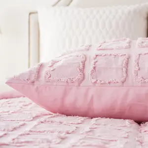 All Season Girls Pink Shabby Chic Boho Bohemian Textured Comforter Set Bedding Set Baffle Box Design Tufted Duvet Cover Set