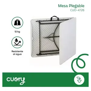 Mesa Plegable Cuory de 1.80 cm, Tipo Portafolio, para Jardín Exterior, de Plástico, Color Blanco, Cuo-4726 - Product Image 3