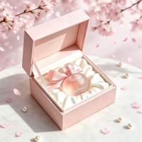 Boîte cadeau carrée rigide personnalisée pour parfum, estampage à chaud doré, thème fleur de cerisier, doublure intérieure en tissu satiné, logo personnalisable
