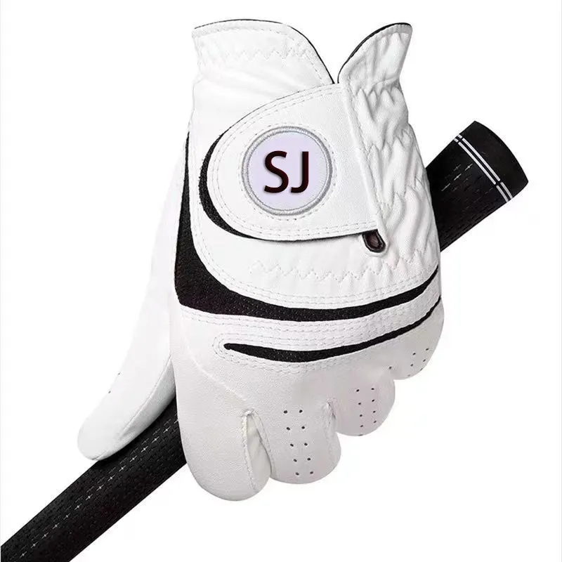 Gants de golf personnalisés main gauche main droite agneau + cuir PU blanc respirant antidérapant gants de golf doux confortable hommes femmes