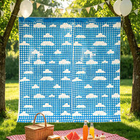 Rideau en feuille métallique scintillante bleu ciel et nuages blancs, toile de fond de fête, décoration murale pour mariage et anniversaire