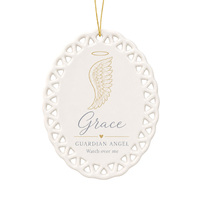 Pendentif en porcelaine à suspendre, aile d'ange et halo, souvenir de baptême ou de Noël, impression UV personnalisée avec nom