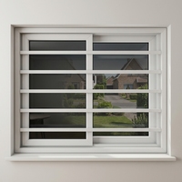 Fenêtre coulissante horizontale en PVC-U avec grille de sécurité intégrée en aluminium, verre double trempé teinté noir et moustiquaire