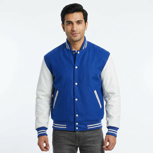 บริการรับผลิตเสื้อแจ็คเก็ตผู้ชายแบบ OEM สำหรับเสื้อแจ็คเก็ต Letterman ปักโลโก้ตามสั่ง เสื้อโค้ทขนสัตว์สไตล์ Varsity สำหรับผู้ชาย พร้อมป้ายปักลายแบบกำหนดเอง - Product Image 1