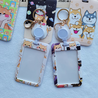 Porte-badge d'étudiant en plastique pour carte de bus, adorable étui pour carte avec chien Shiba Inu, étui personnalisé facile à retirer, porte-clés