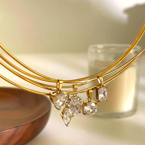 Collar para Mujer YF8258 <span class=keywords><strong>de</strong></span> Diseño Moderno con Circonita 4A en Forma <span class=keywords><strong>de</strong></span> Cuadrado, Óvalo y Corazón, Chapado en Oro <span class=keywords><strong>de</strong></span> 18K, Impermeable y <span class=keywords><strong>de</strong></span> Acero Inoxidable - Product Image 4