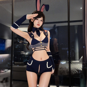 Lemon Story Costume de lapin sexy pour femme, ensemble deux pièces avec fermeture éclair et dos ouvert pour jeu de rôle - Product Image 2