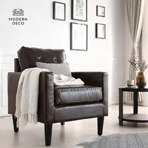 现代休息室黑色白色棕色棕褐色骆驼扶手椅PU人造革椅子，带靠背垫