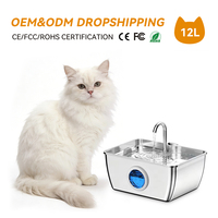 Fontaine à eau pour animaux de compagnie en acier inoxydable de 12 L, distributeur d'eau automatique pour chat avec jet d'eau courant