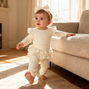 Pakaian Bayi Perempuan Baru Lahir Hongbo, Rajutan Lembut Lengan Panjang 3Pcs, Setelan Romper Polos Berumbai untuk Bayi Baru Lahir - Product Image 4