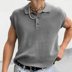 Custom Summer POLO Sleeveless Knit Cotton Short Sleeve Casual Solid Color Knit Top Men's Sleeveless Button Up