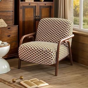 Sillón Individual para Sala de Estar, Diseño Ergonómico, Estilo Moderno Minimalista, Estructura de Madera, Tapicería con Patrón de Hojas en Blanco y Negro - Product Image 2