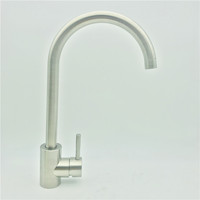 Robinet de cuisine en acier inoxydable 304 incurvé de grande taille Water Knows Warmth, mélangeur d'eau chaude et froide, poignée en alliage de zinc brossé