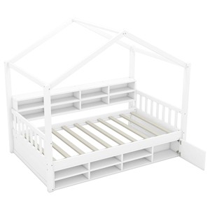 Tomy <span class=keywords><strong>Niki</strong></span> Lit de maison en bois blanc avec étagères Mini armoire Cadre de lit en pin pour printemps de boîte d'école non requis - Product Image 5