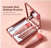 5 Buah Set Kuas Makeup Mini Dengan Kotak Cermin, Kuas Makeup Eyeshadow Bedak Foundation Lembut Ramah Perjalanan