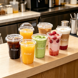 Vaso Desechable Transparente de 450 ml, Vaso PET de 98 mm con Tapa de Orificio Grande, Vasos de Plástico con Tapa para Helado, para Fiestas, Catering, Matcha - Product Image 1