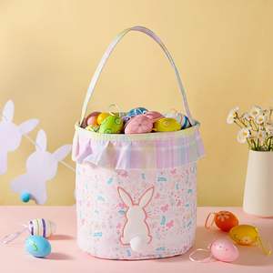 Fournitures, accessoires et décorations pour les fêtes de printemps et de Pâques, panier de Pâques <span class=keywords><strong>en</strong></span> <span class=keywords><strong>toile</strong></span> à volants avec carton à œufs floral, vente <span class=keywords><strong>en</strong></span> gros avec pompon - Product Image 6