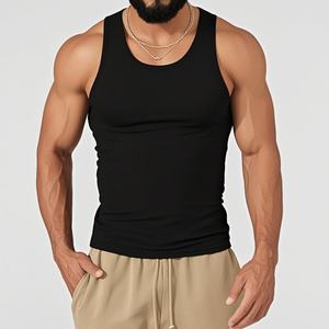 <b>Men's</b> Cotton Tank Top Custom Logo Wholesale Knitted Gym Muscle Workout Activewear Breathable Casual <b>Singlet</b> Top - Product Image 1