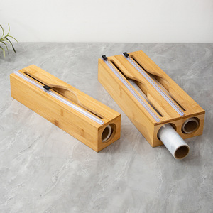 Bamboo Plastic Wrap Cutter 2 Pack Wall Mount Kitchen Dispenser Dual Roll Holder For Cling <b>Film</b> And Foil With Magnetic Adsorption - Product Image 1